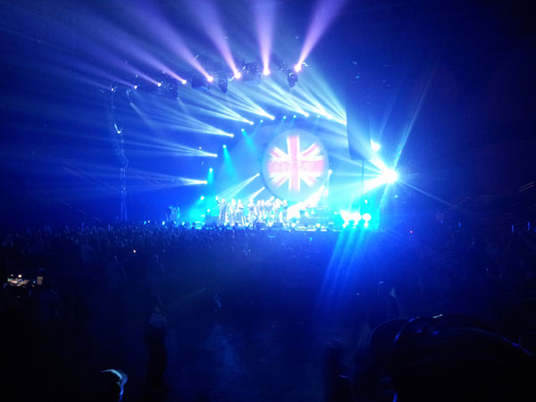 blue and purple lights from Brit Floyd concert